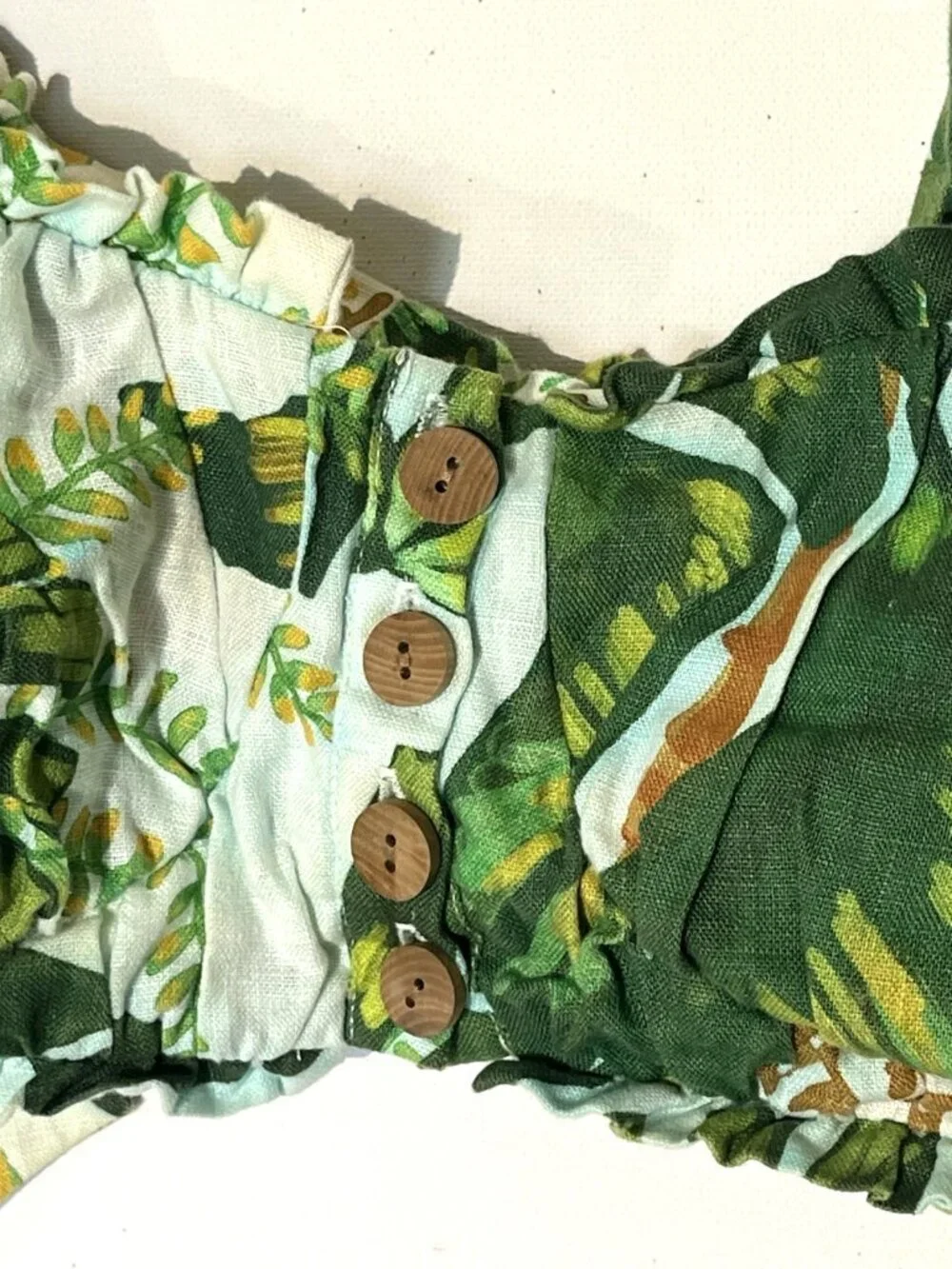FARM RIO Tropical Forest 100% Linen Crop Top + Wide Pants 2 PC Set Suit